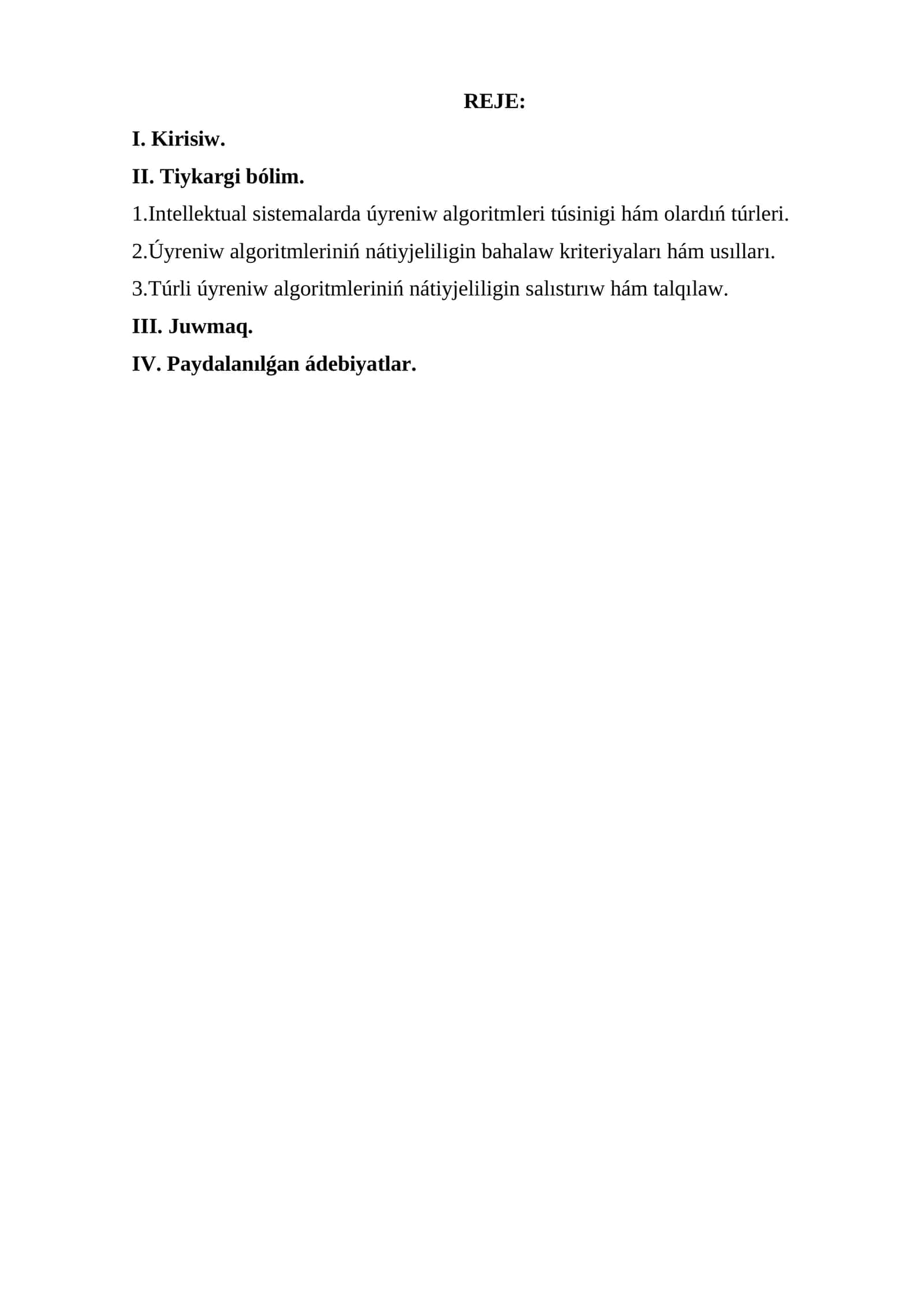 Intellektual sistemalarda úyreniw algoritmleri
