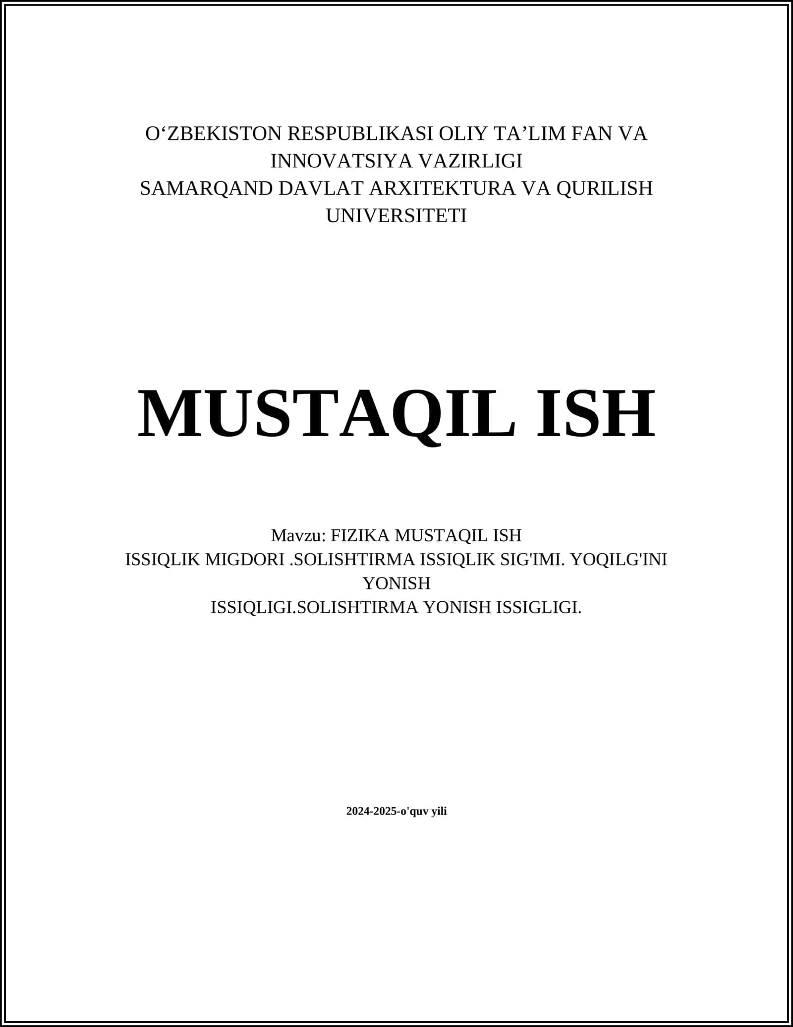FIZIKA MUSTAQIL ISH