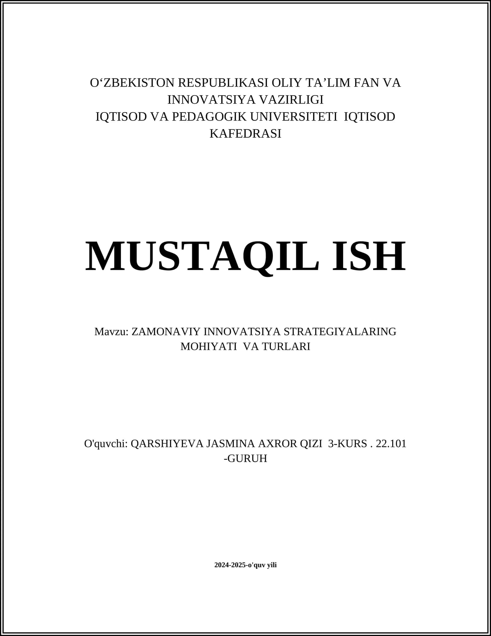 ZAMONAVIY INNOVATSIYA STRATEGIYALARING MOHIYATI VA TURLARI