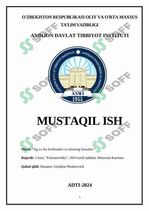 KUMUSH [Ag] va OLTIN [Au] birikmalari va ularning hossalari