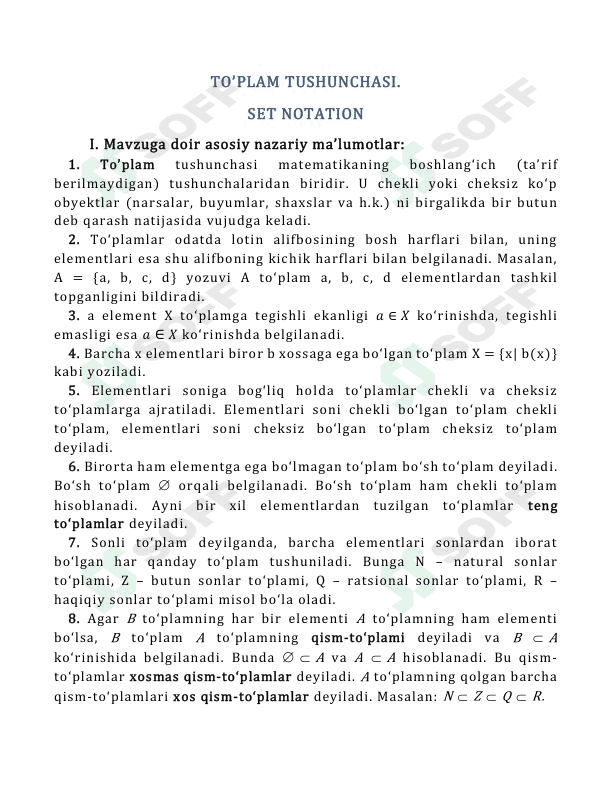 Toplam mavzusiga oid masala va misollar
