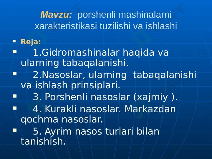 Porshenli nasoslar. Porshenli mashinalar
