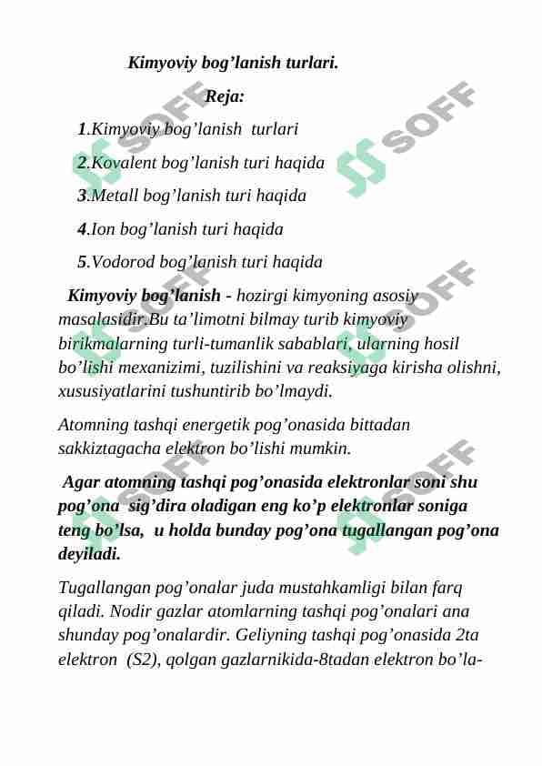 Kimyo. Kimyoviy bog`lanishlar