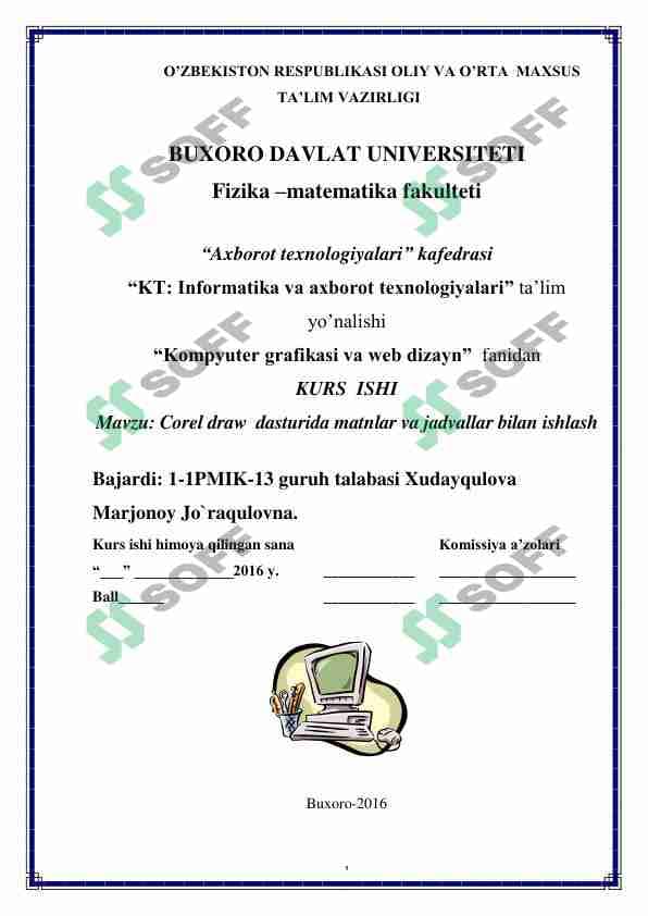 Corel draw dasturida matnlar va jadvallar bilan. ishlash