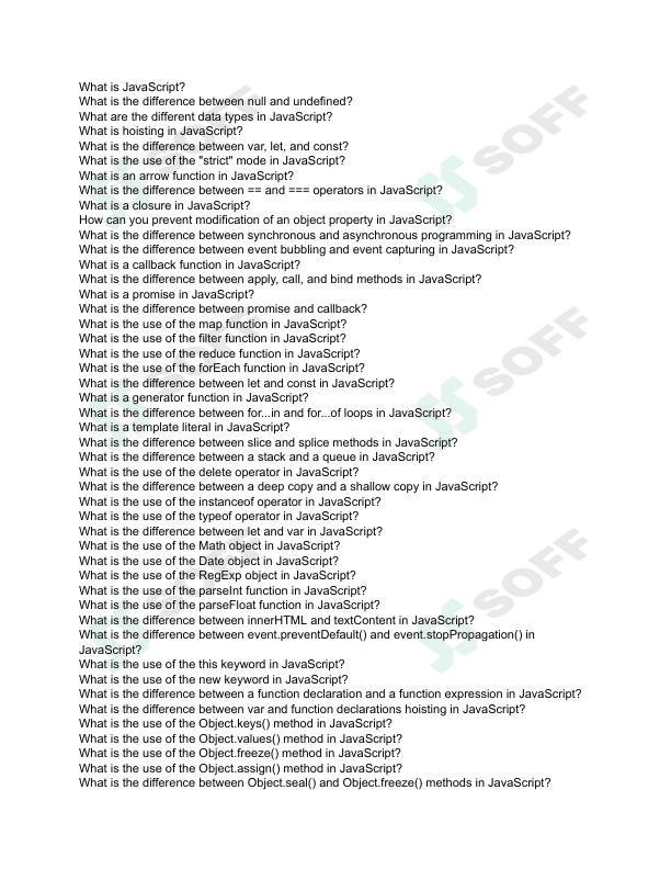 50 JavaScript interview questions in Java Script