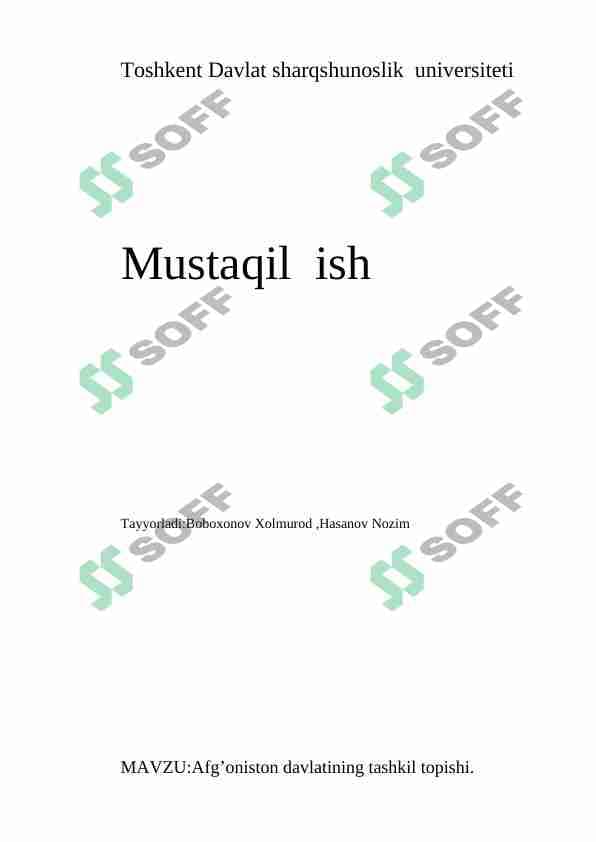 Afg'oniston davlatining tashkil topishi