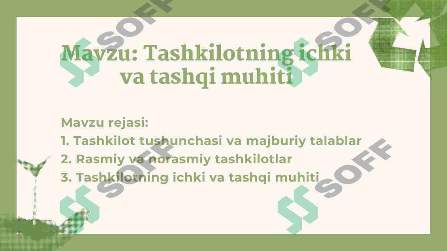 Tashkilotning ichki va tashqi muhiti