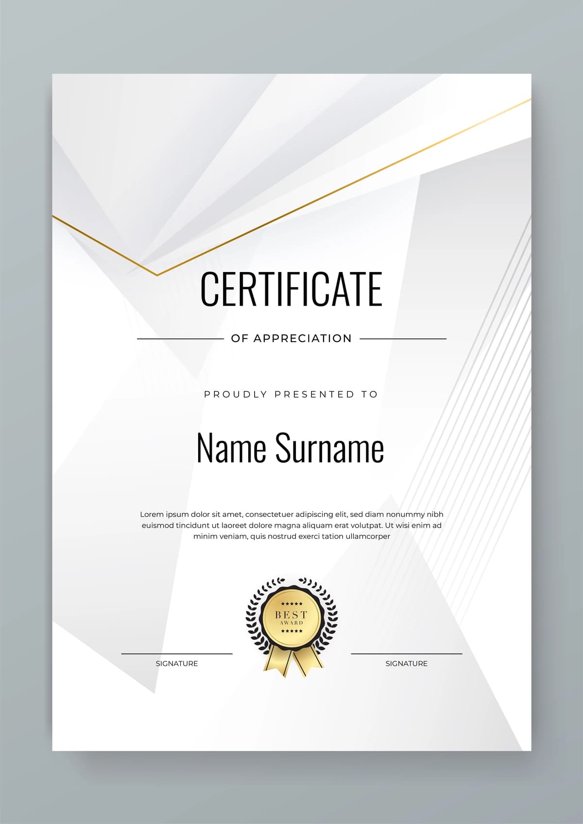 Ijodiy oq kulrang sertifikat shabloni dizayni sertifikat shabloni | Creative white grey certificate template design certificate template