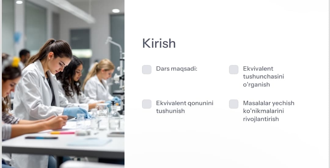 Ekvivalent qonuni  Fan: Kimyo | Sinf: 8-sinf