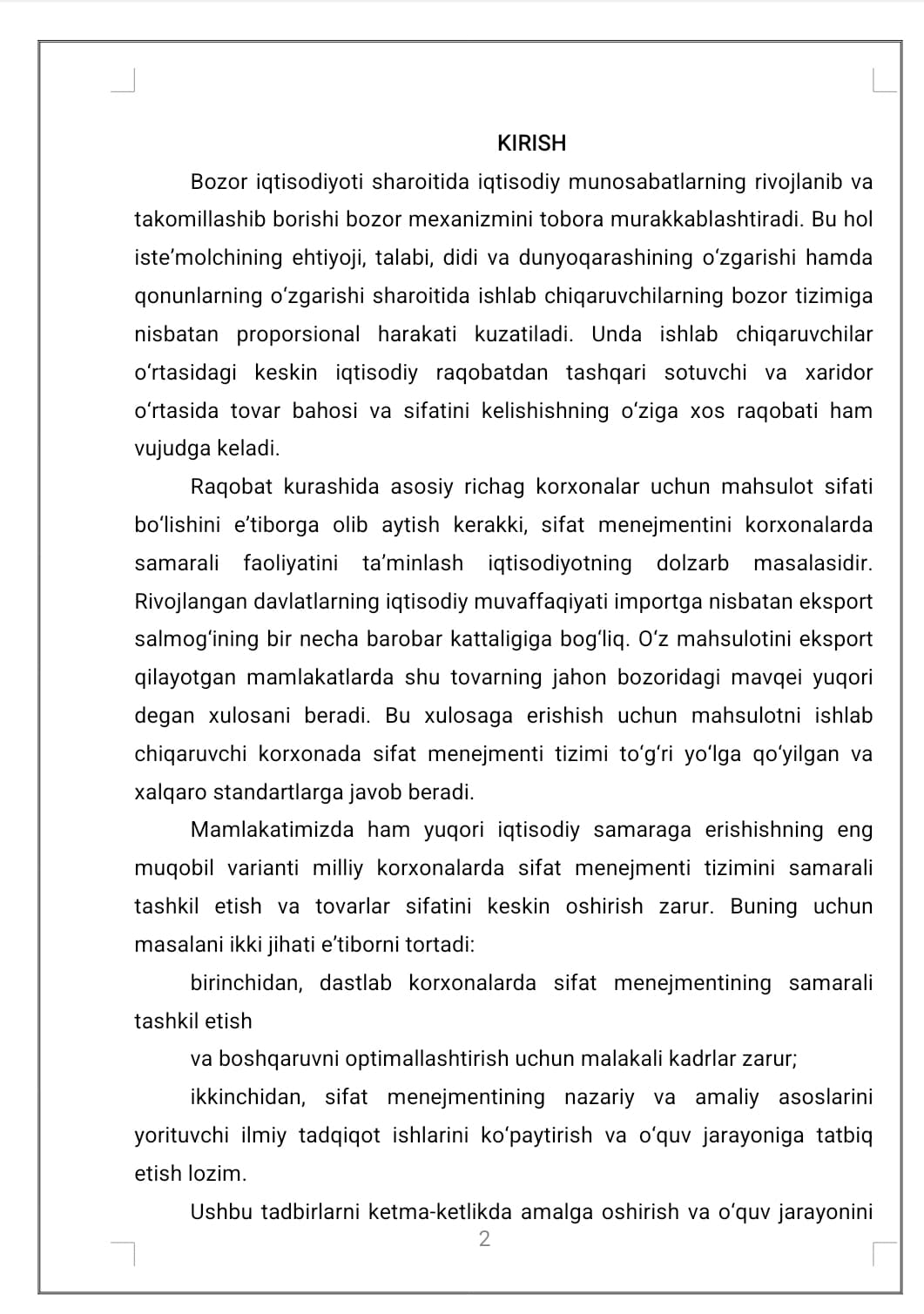 MAHSULOT SIFATINI BOSHQARISH