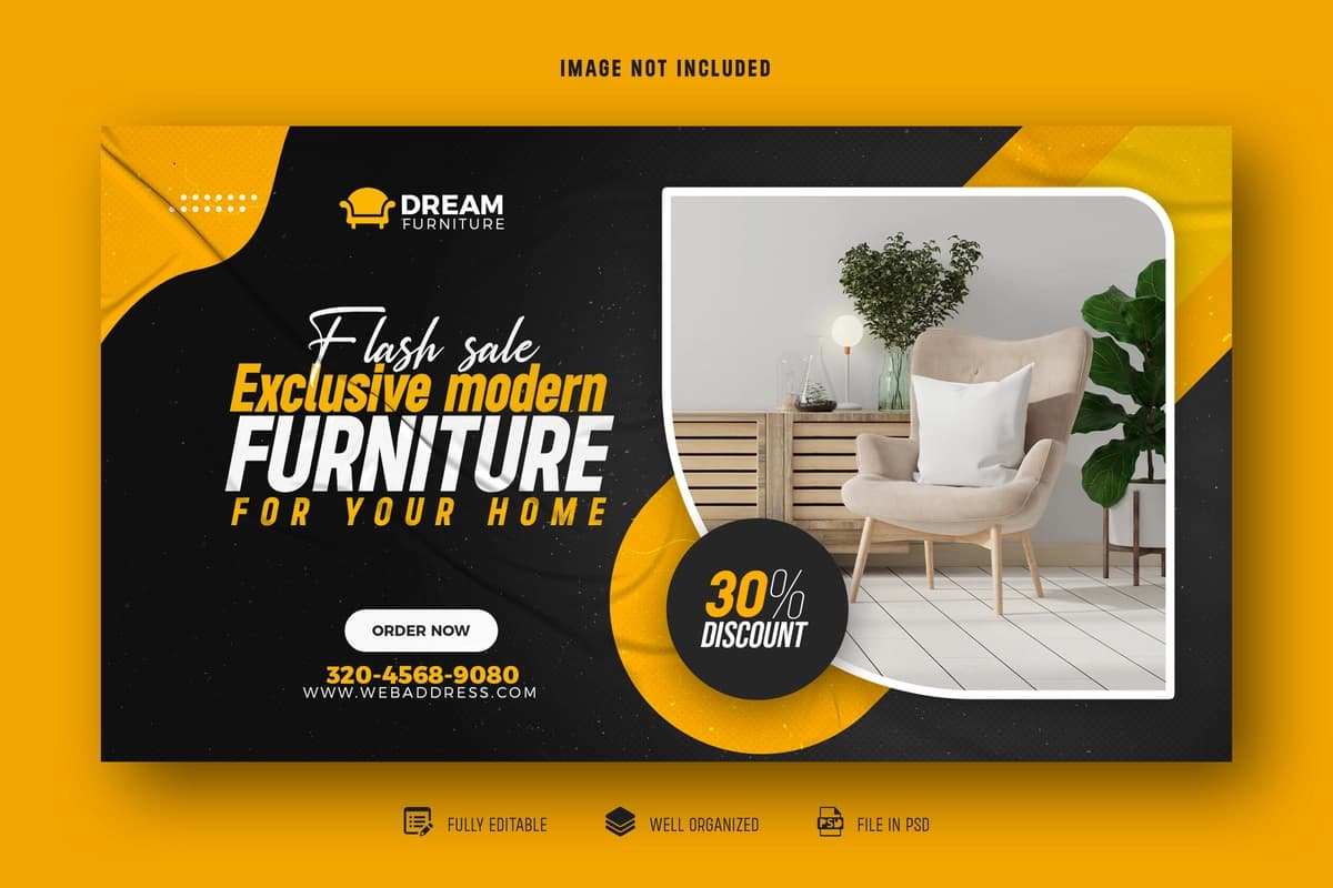 Zamonaviy mebel veb-banner sarlavhasi qopqog'i dizayn shabloni | Modern furniture web banner header cover design template
