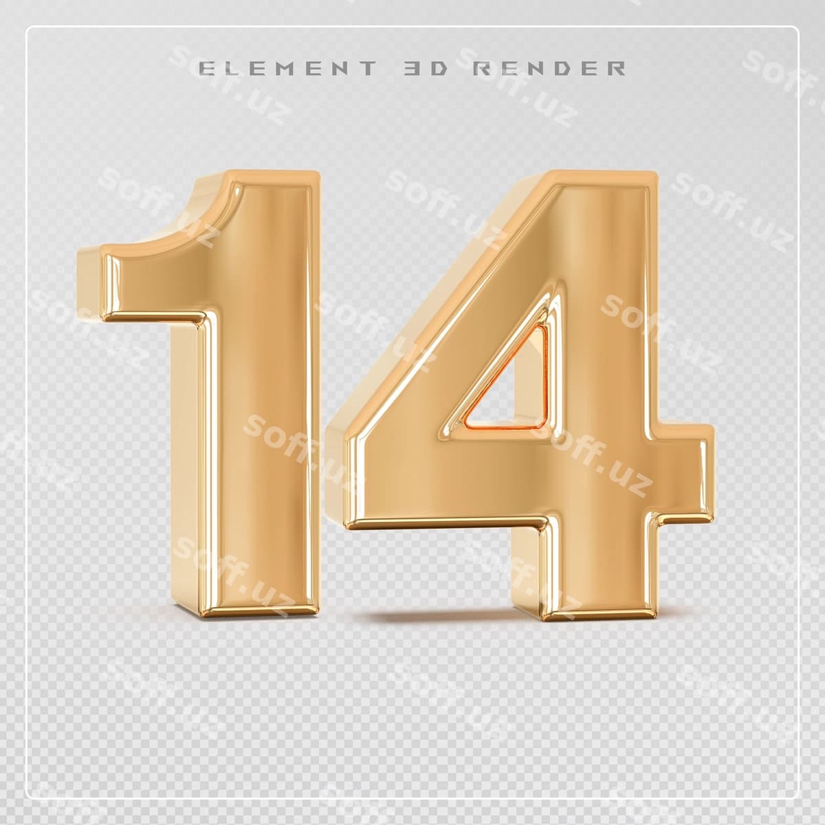 14-raqam oltin 3D render | 14 number golden 3d render