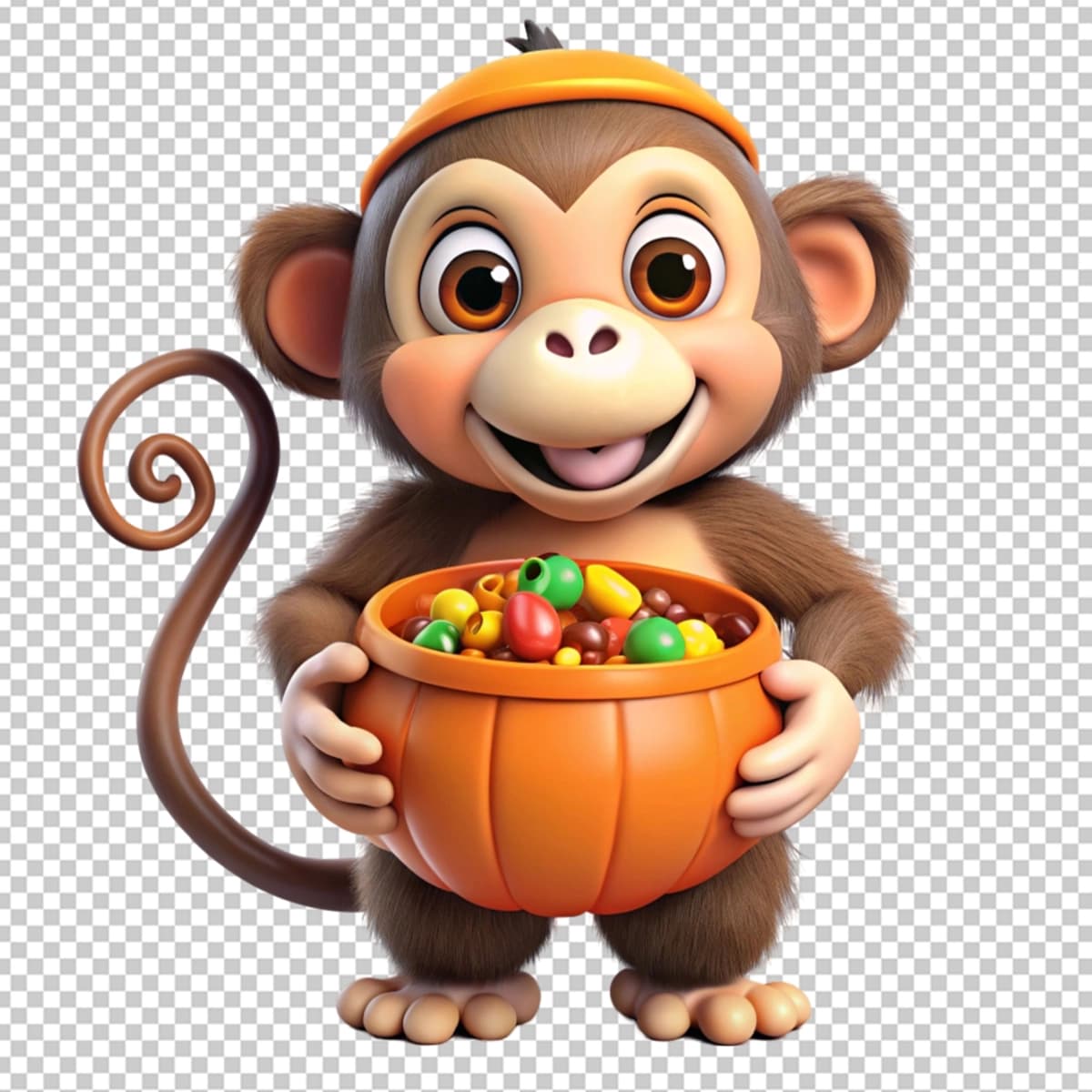 Qovoq chelakda to'la konfetni ushlab turgan maymun | Monkey holding pumpkin bucket full candy