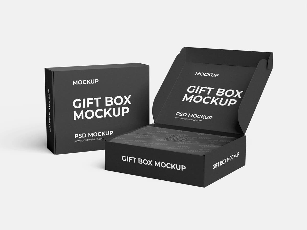 Qora sovg'a qutisi maketi | Black gift box mockup