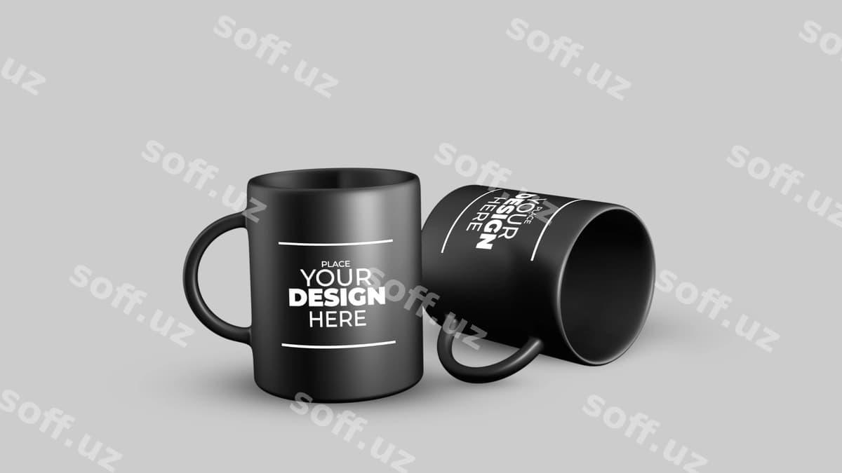 Ikki qora choy qoshiq 3D mockup | 2 black mug 3d mockup
