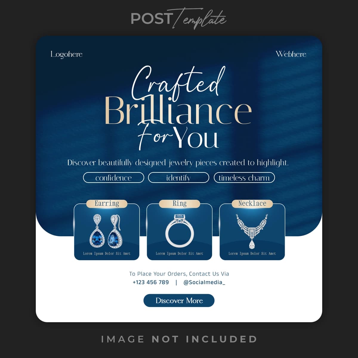 Elegant hashamatli taqinchoqlar ijtimoiy media post shablon premium brendi | Elegant luxury jewelry social media post template premium brand