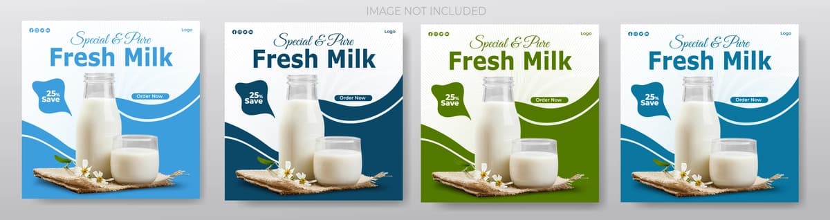 Sut fermalari sut sotish ijtimoiy media post shablon instagram | Dairy farm products milk sale social media post template instagram