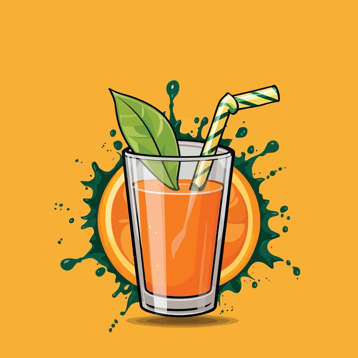 Somon yalpiz bargi qo'shilgan stakan apelsin sharbati | Glass orange juice with straw mint leaf it