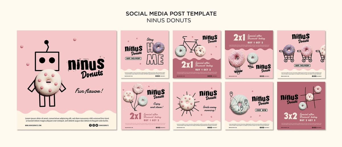 Donuts konsepsiyasi ijtimoiy media post shabloni | Donuts concept social media post template
