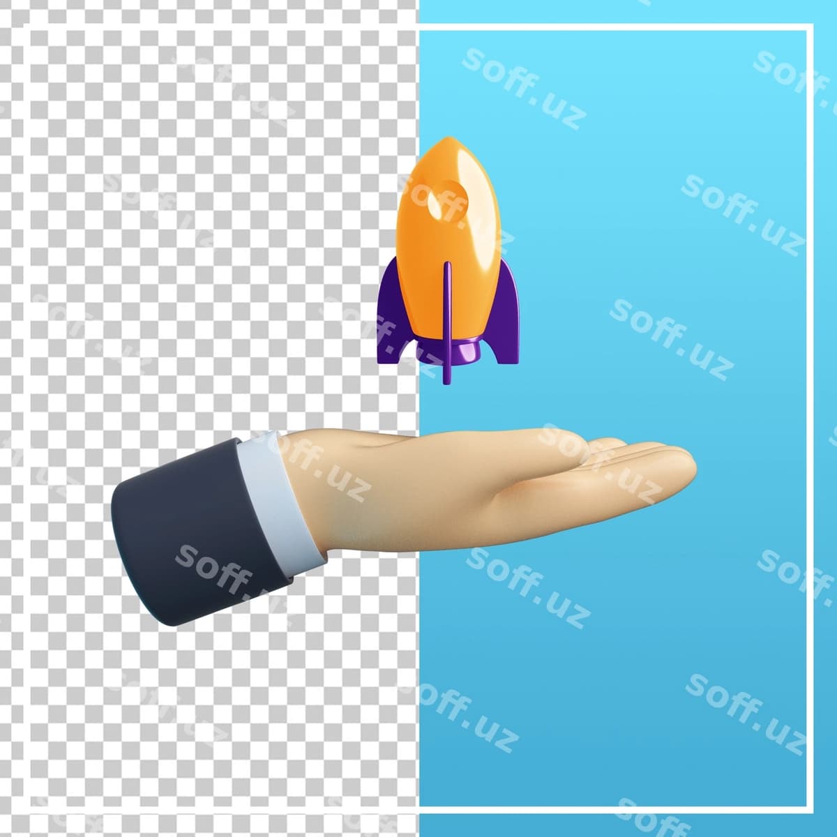 3d qo'l raketa ikonkasi bilan ajraltirilgan | 3d hand with rocket icon isolated