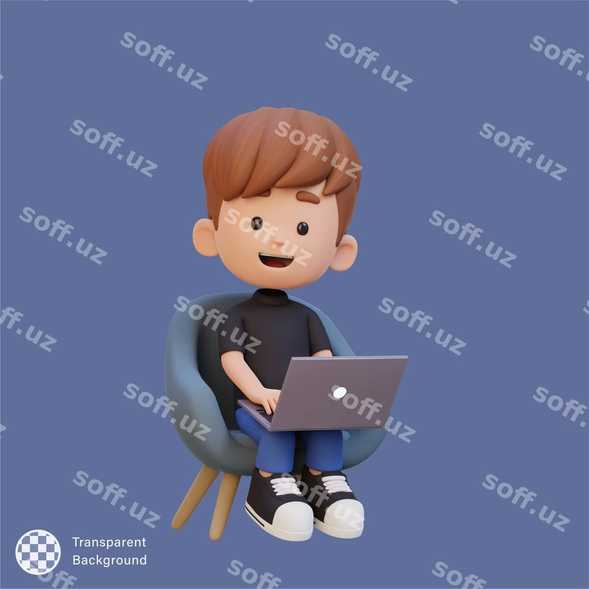 3D bola shaxsi ishlayotgan noutbuk | 3d kid character working laptop