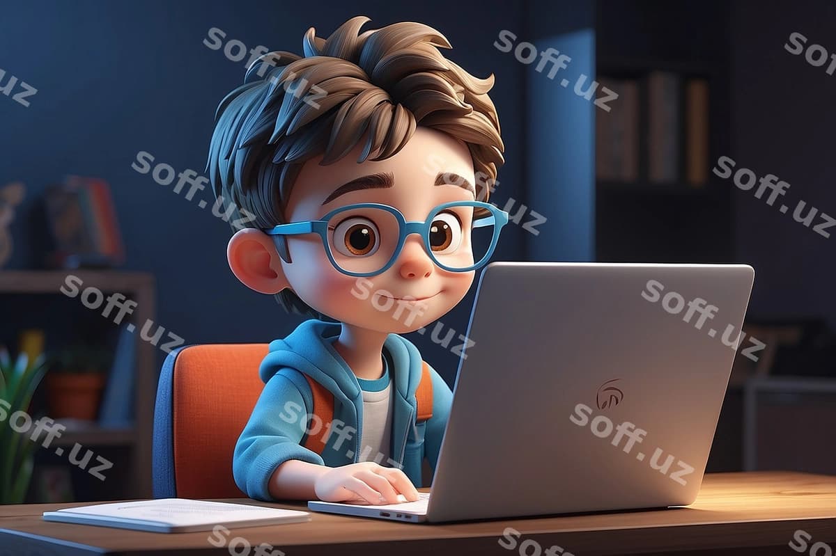 3d bola charakteri ishlayotgan noutbuk | 3d kid character working laptop
