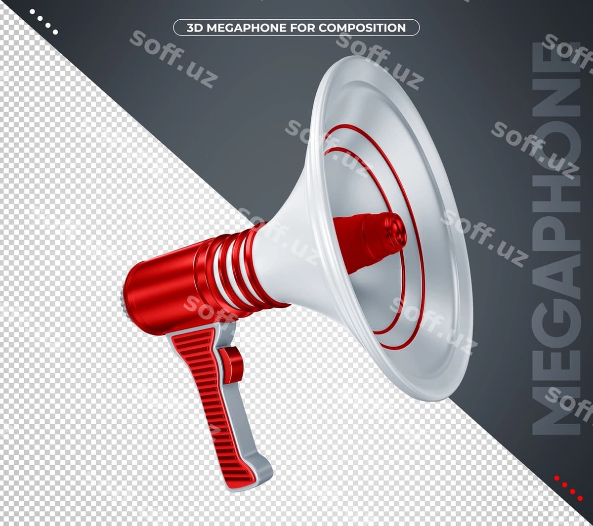 3 o'lchovli qizil megafon kompositsiyasi ajraltirilgan | 3d red megaphone composition isolated