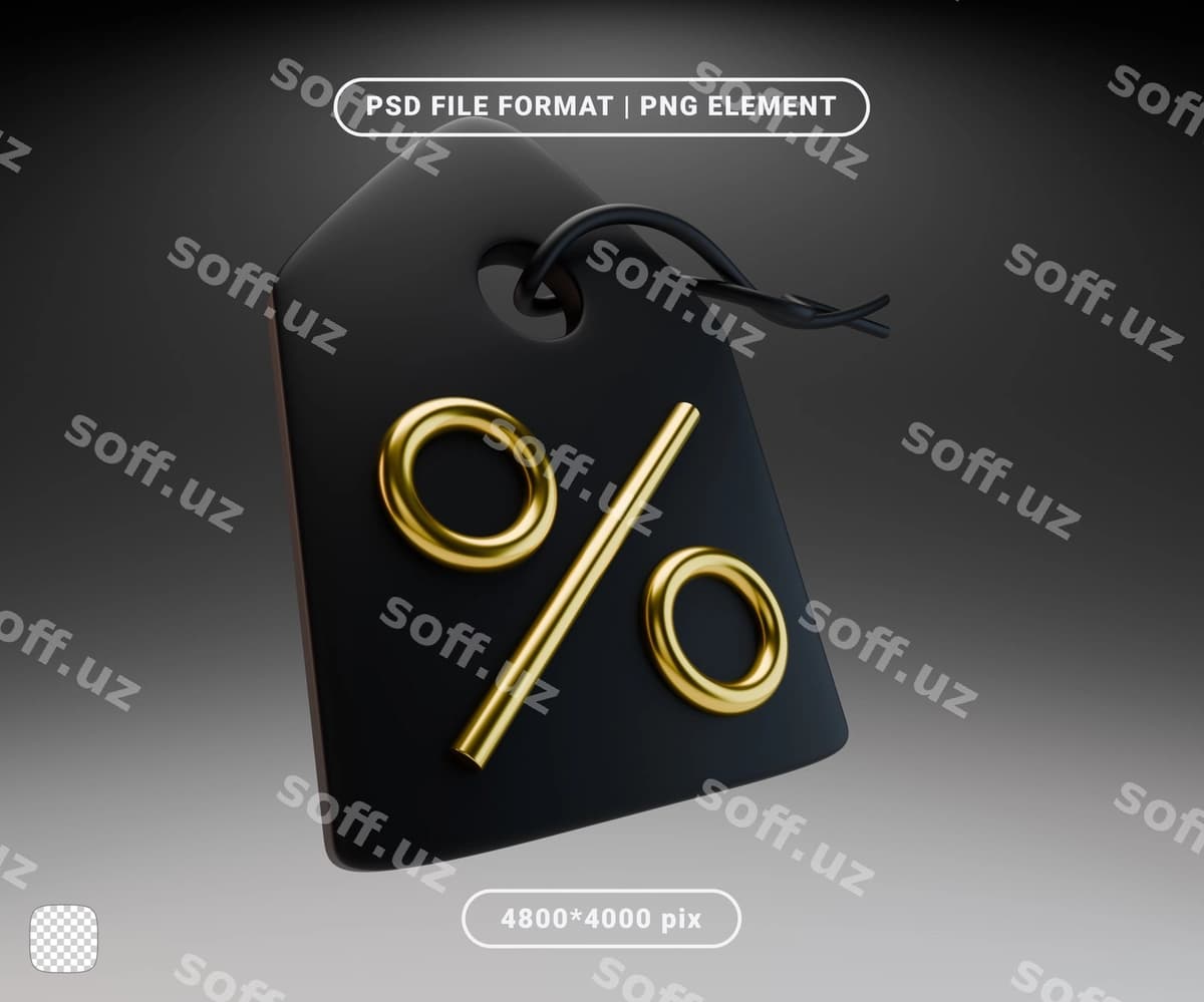3d render qora oltin foiz belgi | 3d render black gold percentage tag
