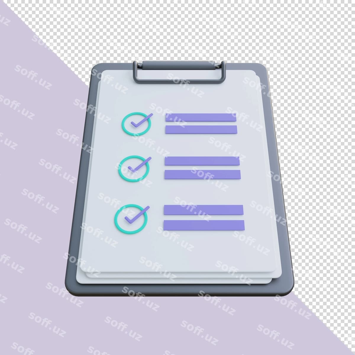 3D render binafsharang clipboard nazorat roʻyxati bilan | 3d render purple clipboard with checklist
