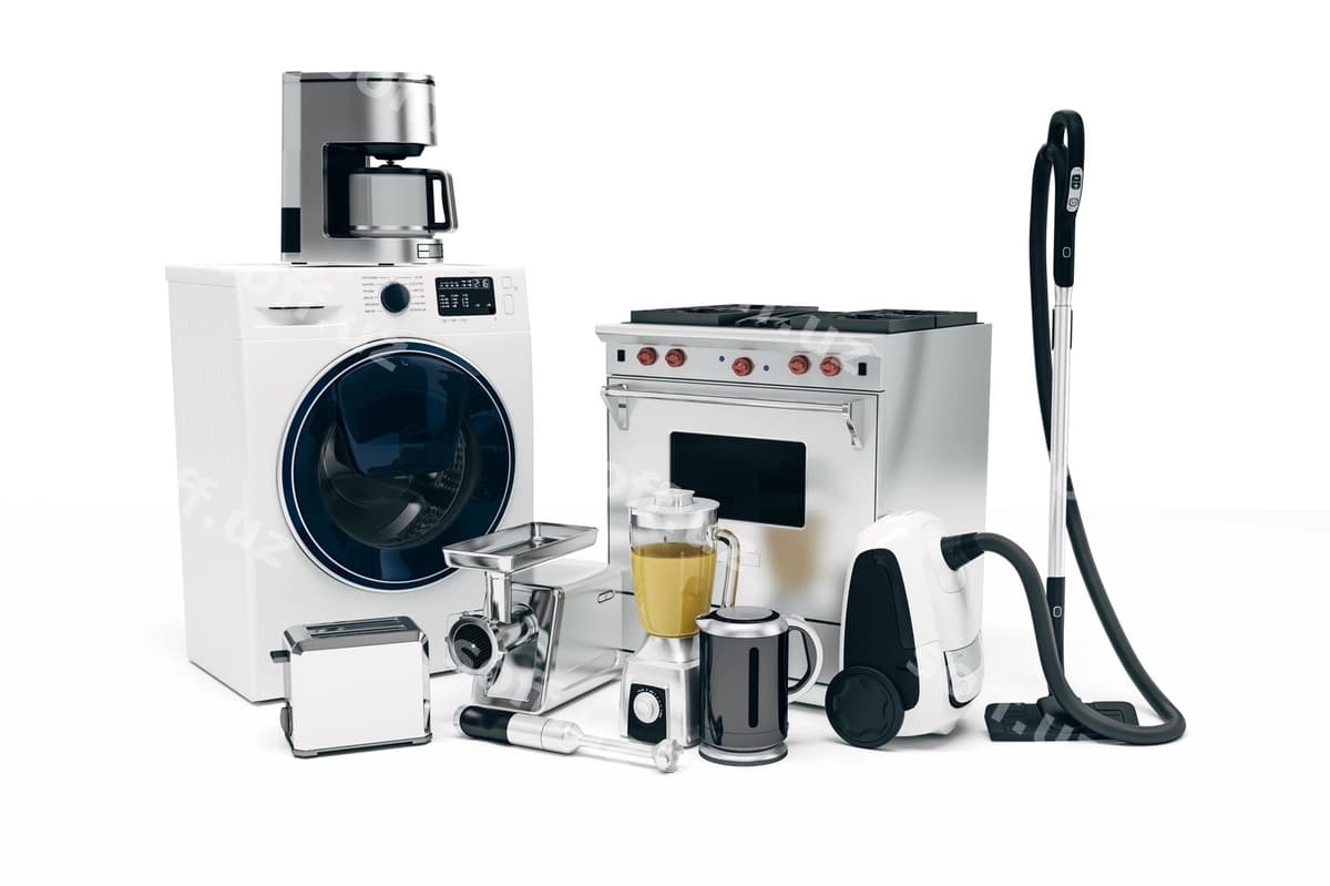 3d uy qurilmalari oq fonda | 3d set home appliances white background