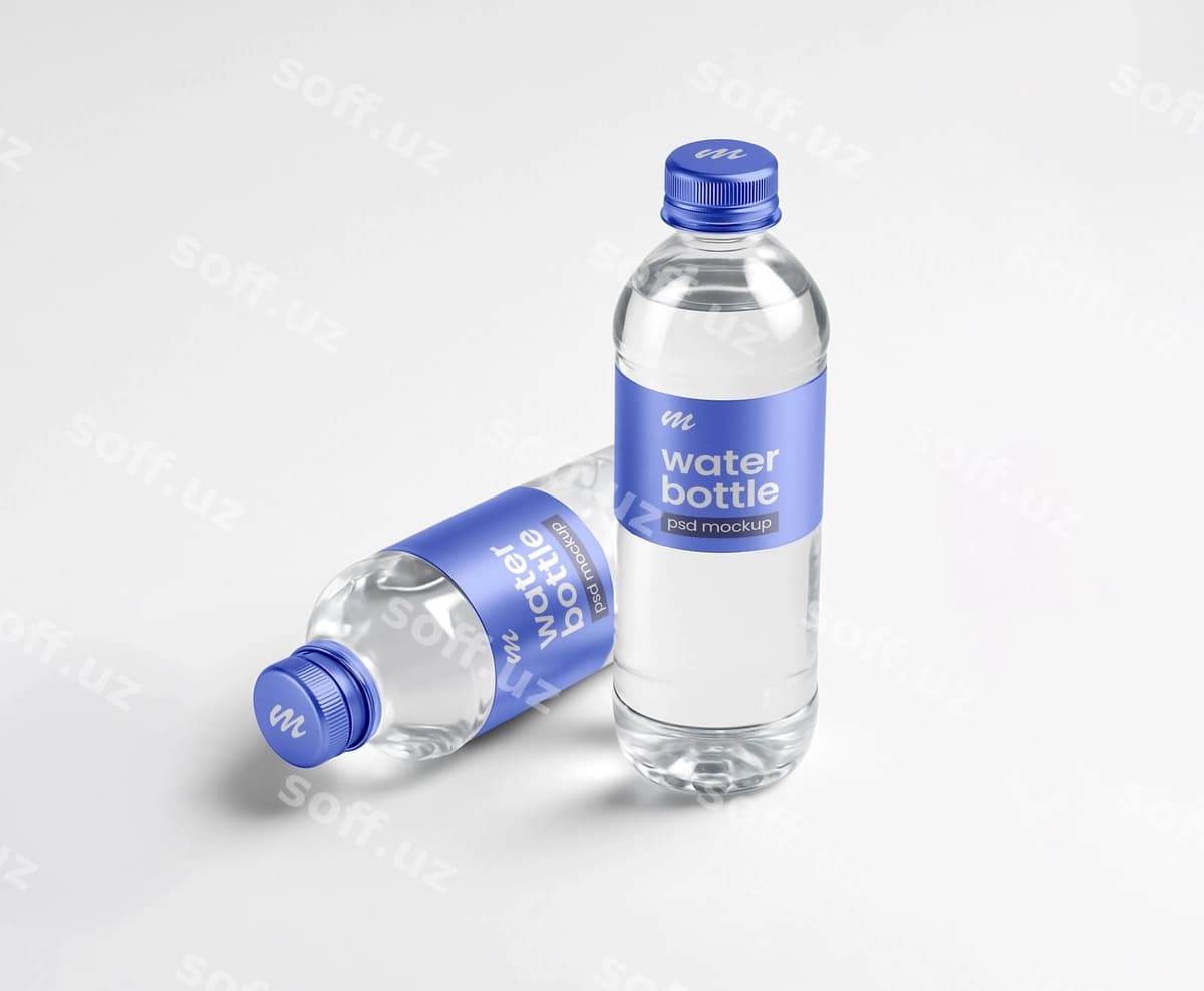 3-o'lchovli ikki suv botasi qadoqlash namunasi | 3d two water bottle packaging mockup