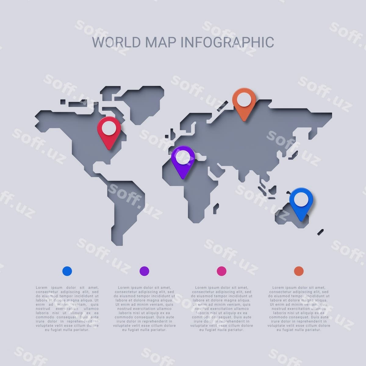 3D dunyo xaritasi infografikasi shabloni | 3d world map infographic template