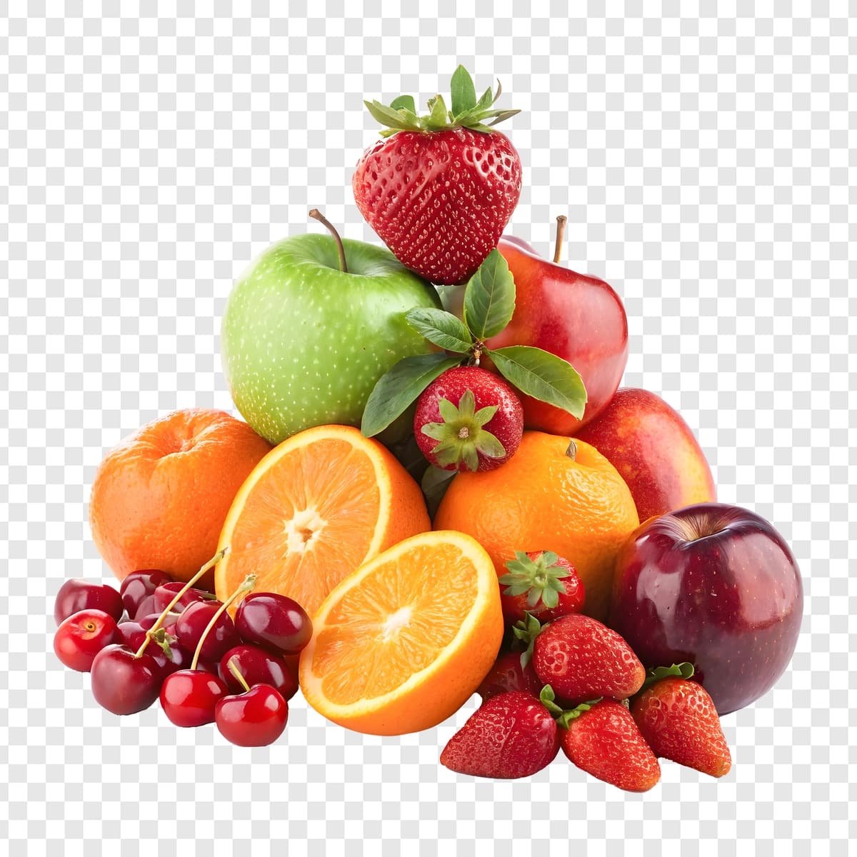 Assortiment yangi mevalar olma apelsin qulupnay gilos | Assortment fresh fruits apples oranges strawberries cherries