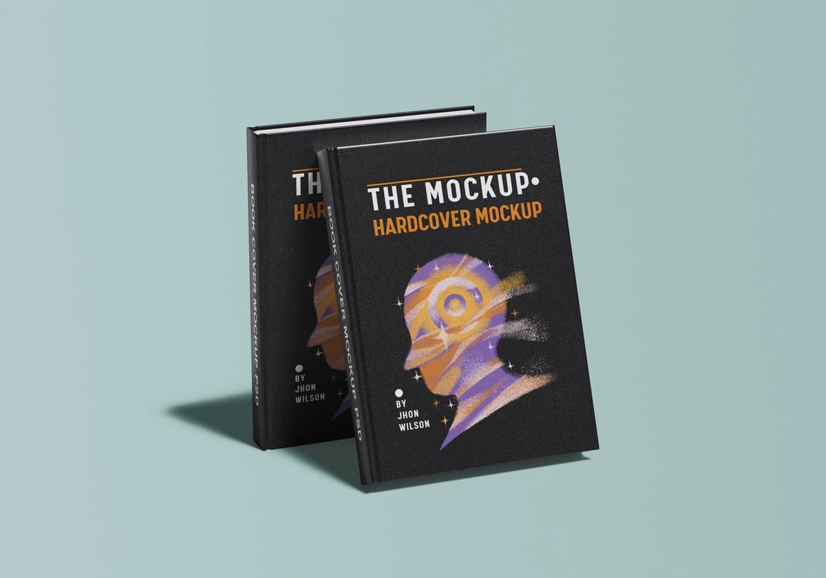 Stilize qilingan muqovali qattiq muqovali kitob maket | Hardcover book mockup with stylized cover