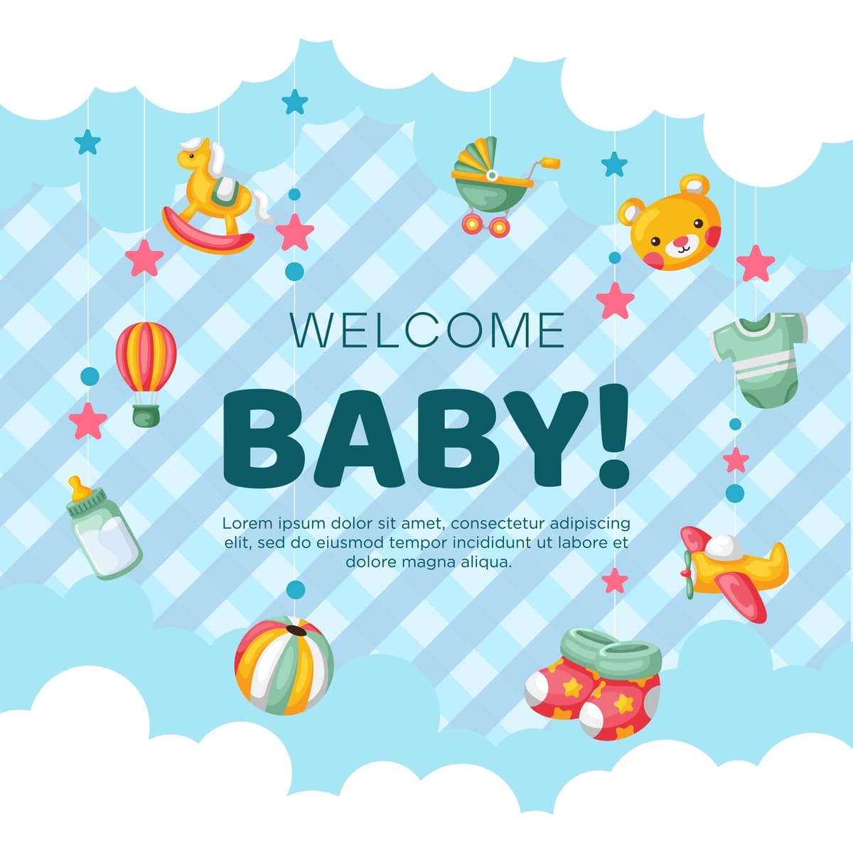 Qo'lda chizilgan chaqaloq e'lonining fon dizayni | Hand drawn baby announcement background design