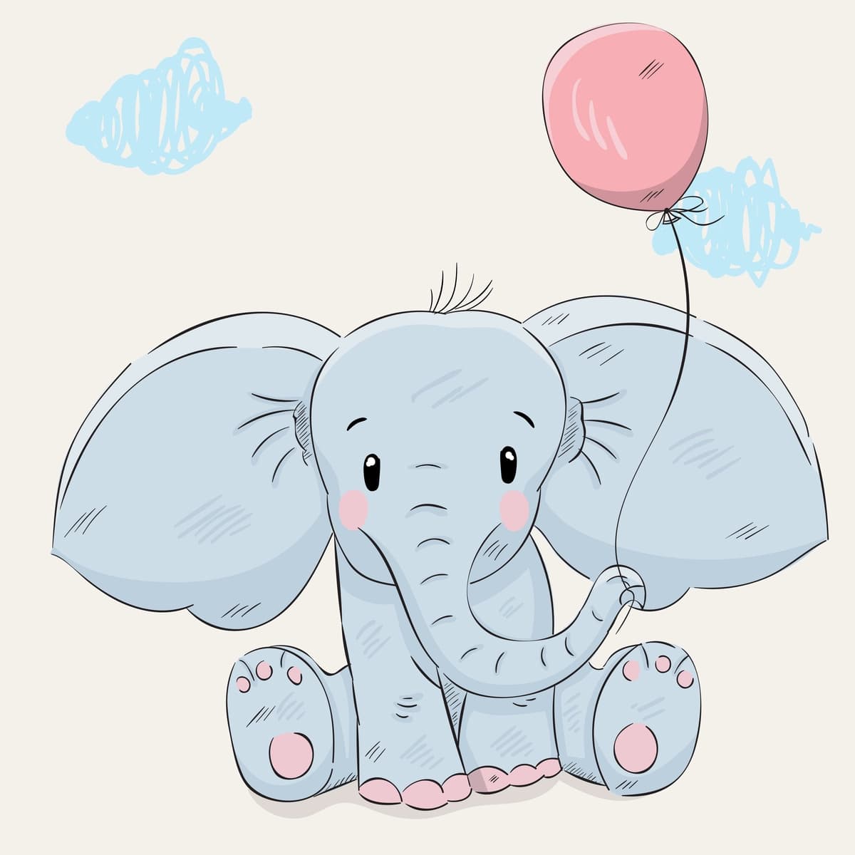 Yoqimli fil multfilmi qo'lda chizilgan | Cute elephant cartoon hand drawn