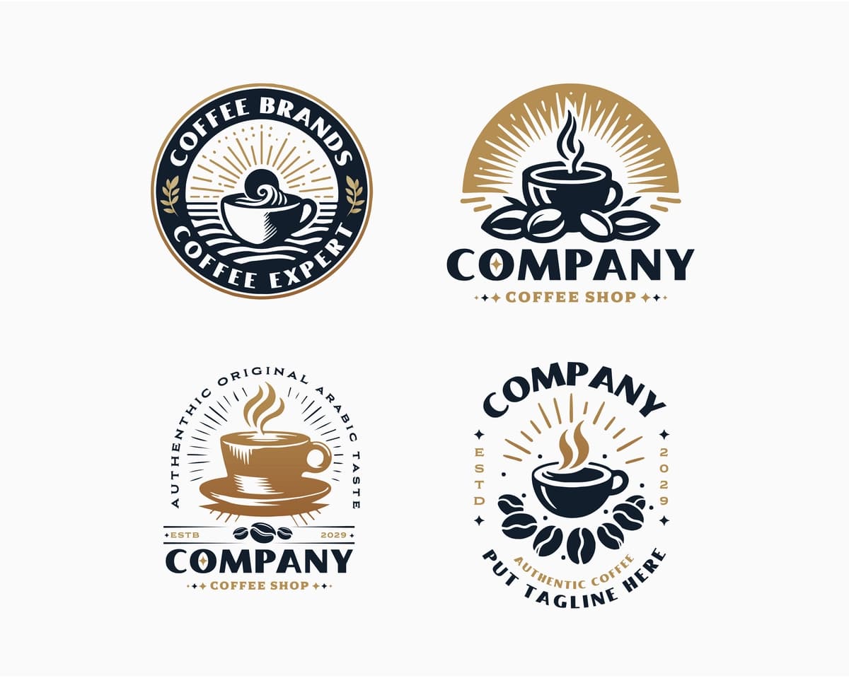 Hashamatli oqlangan arabica tilla qahva qovurilgan qalin monoline logotipi shablon | Luxury elegant arabica gold coffee roasted bold monoline logo template