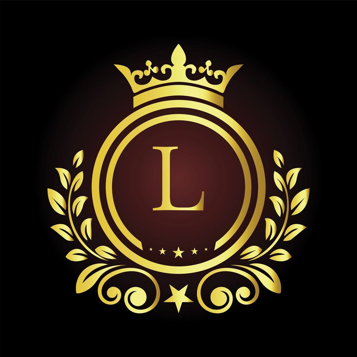 Toj dafna elementlari bilan bezatilgan hashamatli oltin harfli logotip dizayni, premium | Luxury golden letter l logo design with crown laurel elements premium
