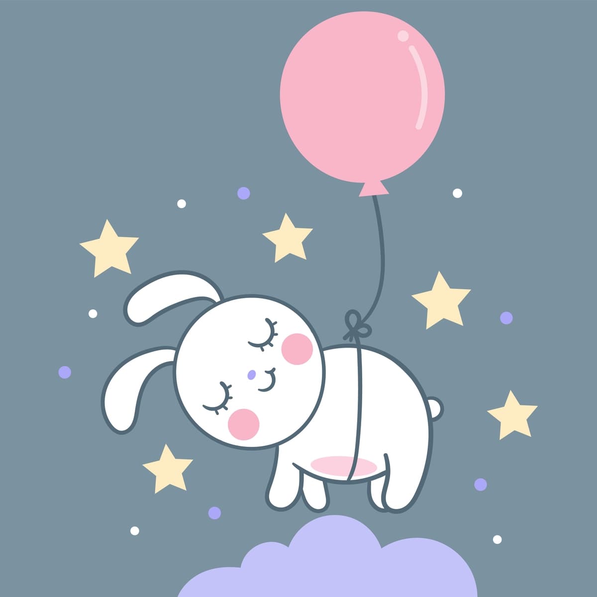Yoqimli quyon quyon vektor uxlayotgan osmon | Cute bunny rabbit vector sleeping sky
