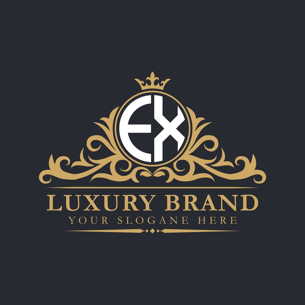 Toj boshlovchi monogrammali hashamatli harfli logotip | Luxury letter logo with crown initial monogram calligraphic