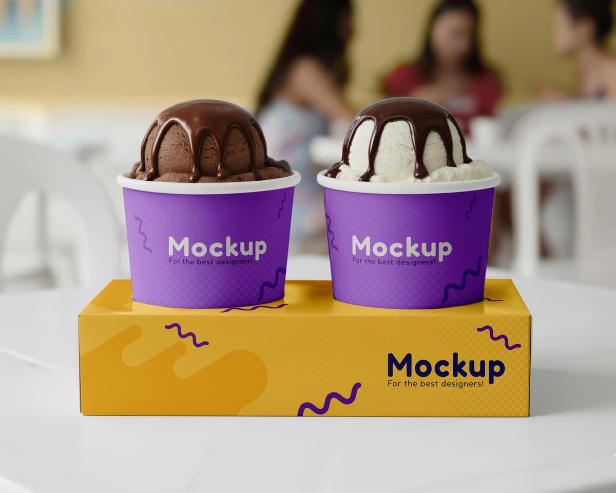 Oq fonda muzqaymoq qutisi maketi | Mockup ice cream box tub white background