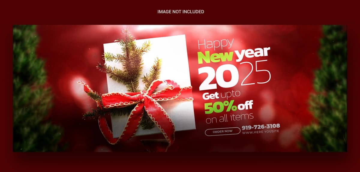 Yangi 2025 yil bayrami bilan facebook muqovasi posti dizayni banneri | Happy new year 2025 celebration facebook cover post design banner
