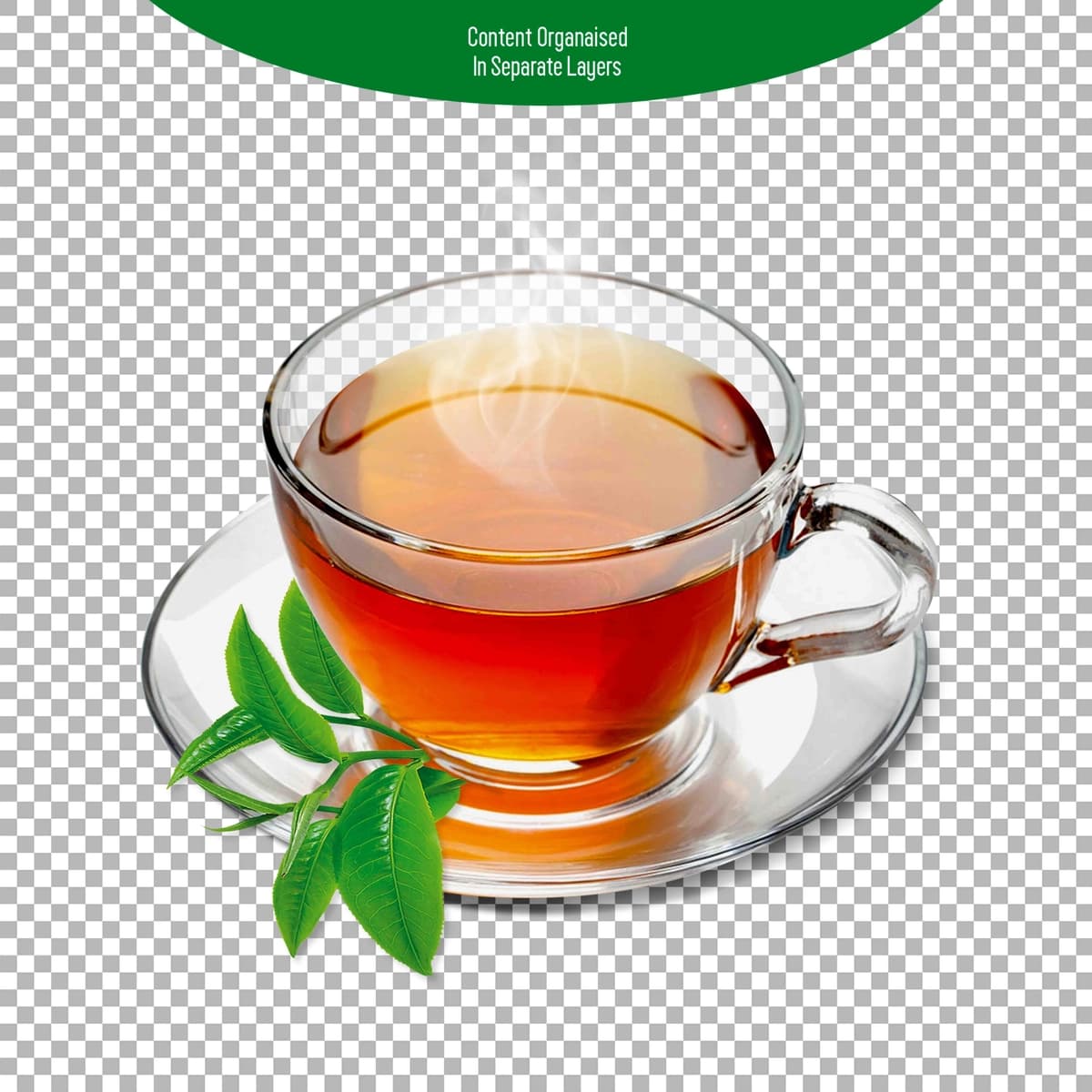 Psd qora choy shaffof stakan izolyatsiyalangan shaffof fon | Psd black tea transparent cup isolated transparent background