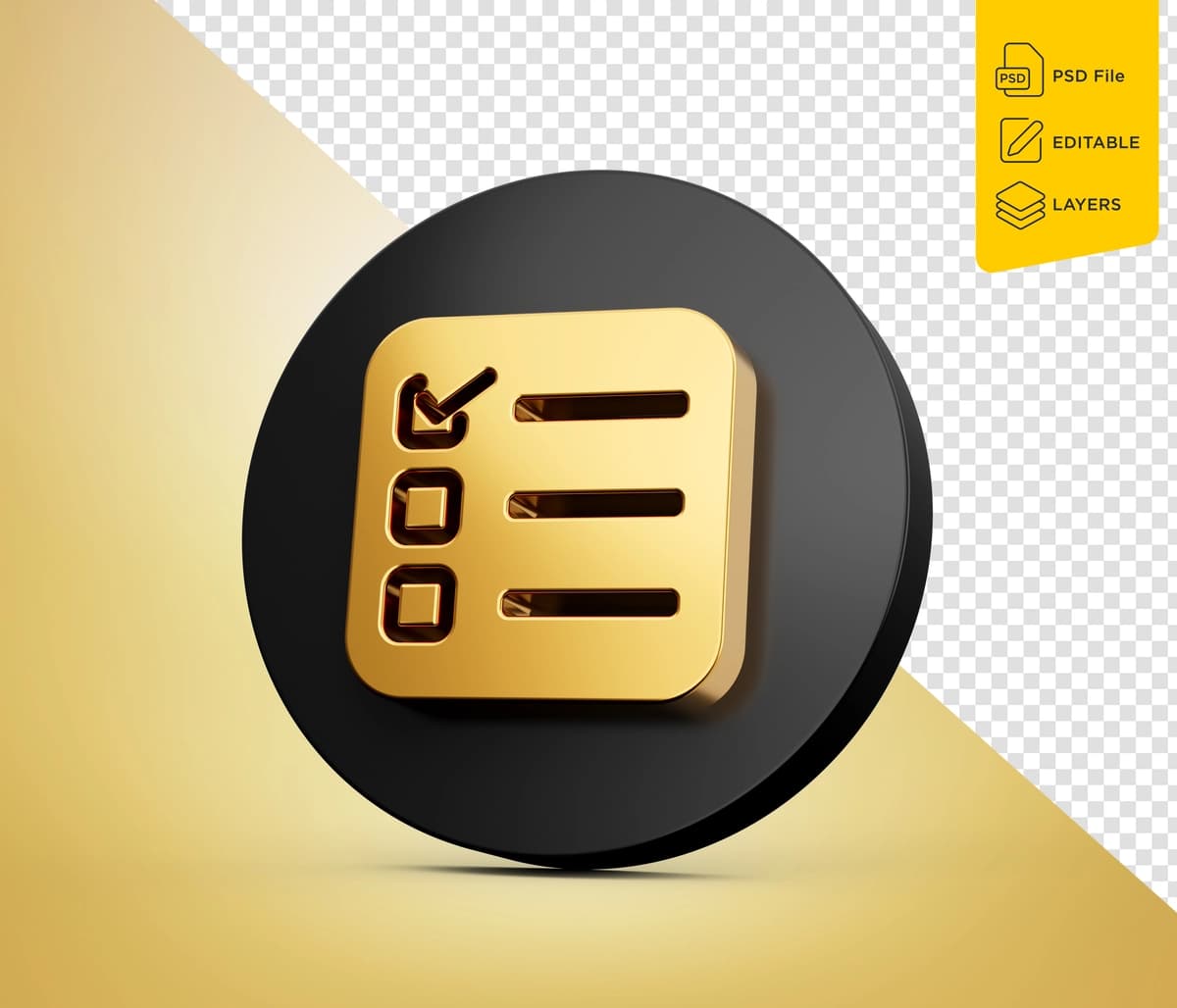 3D oltin nazorat roʻyxati belgisi almashish buferi loyiha boshqaruvi kontseptsiyasi 3D illyustratsiyasi | 3d gold checklist icon clipboard project management concept 3d illustration