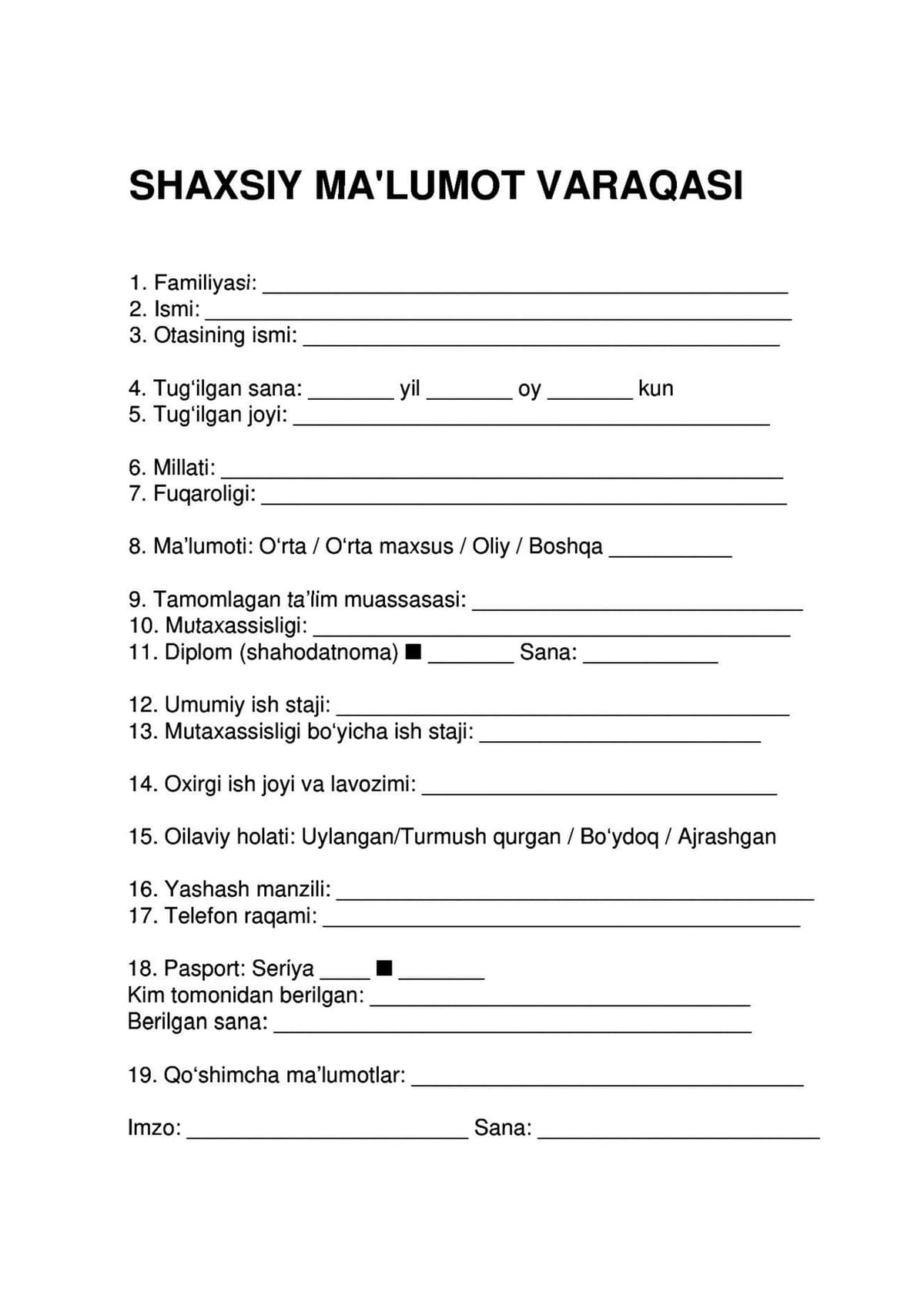 T2 shaxsiy ma'lumot varaqasi