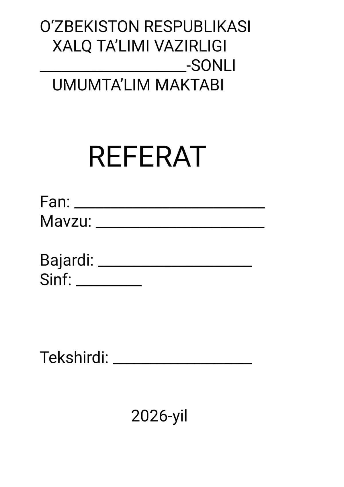 2026yil uchun mustaqil ish rezume referat usti