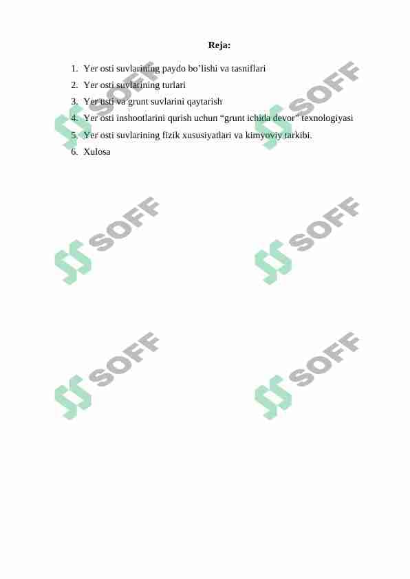 Yer osti suvlari va ularning geografik xususiyatlari