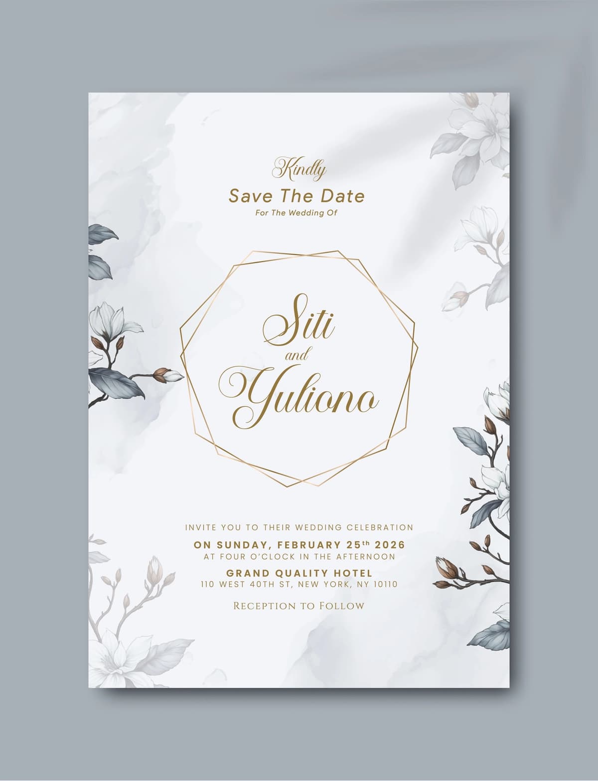 Gulli akvarel premiumli chiroyli yagona to'y taklifnomasi | Beautiful single wedding invitation with floral watercolor premium
