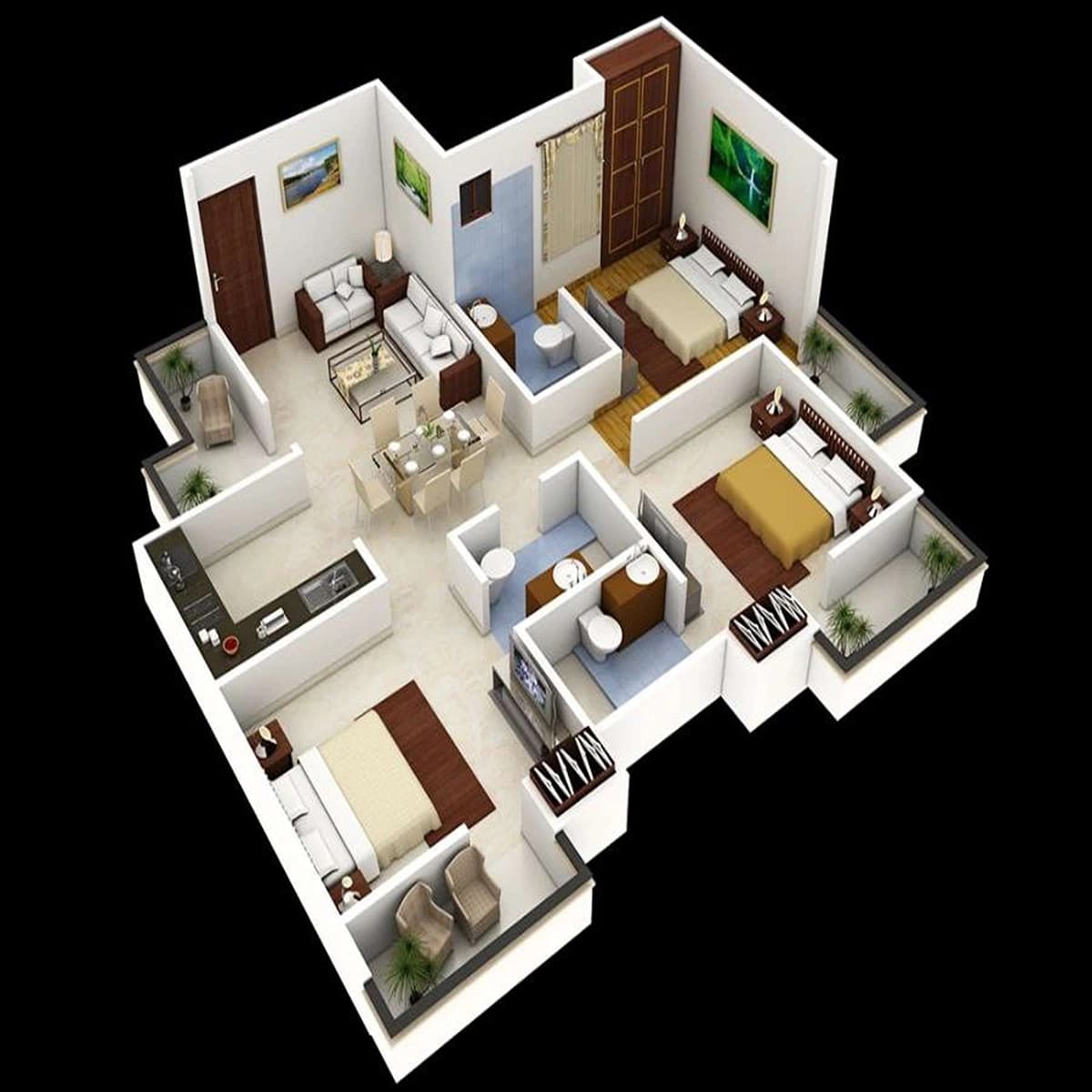 Modern 3D Apartment Interior Floor Plan Design