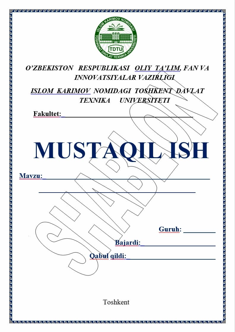 Mustaqil ish yuzi TDTU